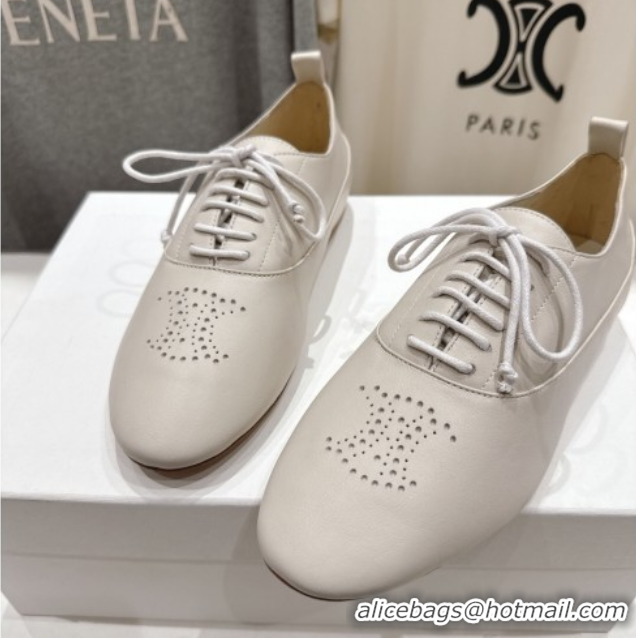 Purchase Celine Lise Perforated Triomphe Richelieu Laced-up Shoes in Calfskin Leather White 1024026