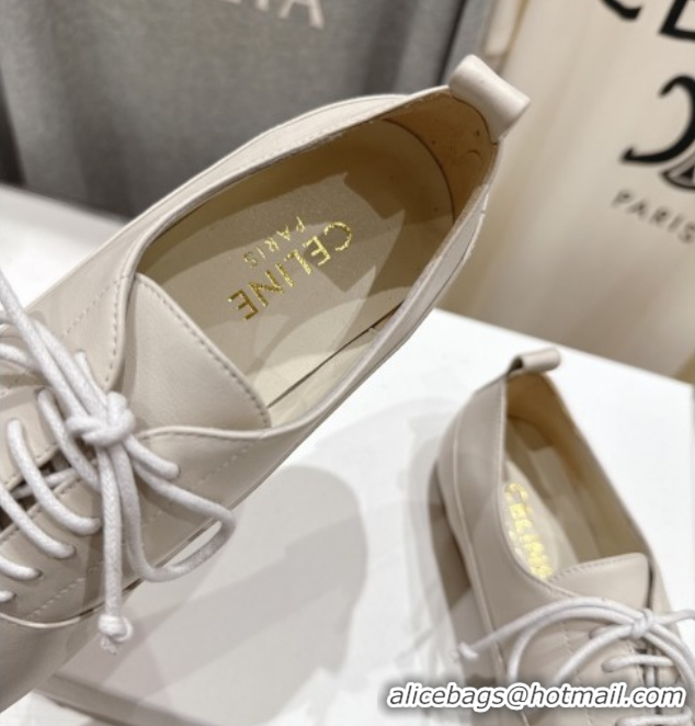 Purchase Celine Lise Perforated Triomphe Richelieu Laced-up Shoes in Calfskin Leather White 1024026