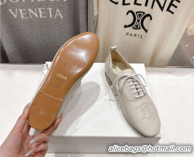 Purchase Celine Lise Perforated Triomphe Richelieu Laced-up Shoes in Calfskin Leather White 1024026