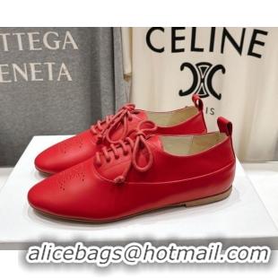 Grade Quality Celine Lise Perforated Triomphe Richelieu Laced-up Shoes in Calfskin Leather Red 1024027