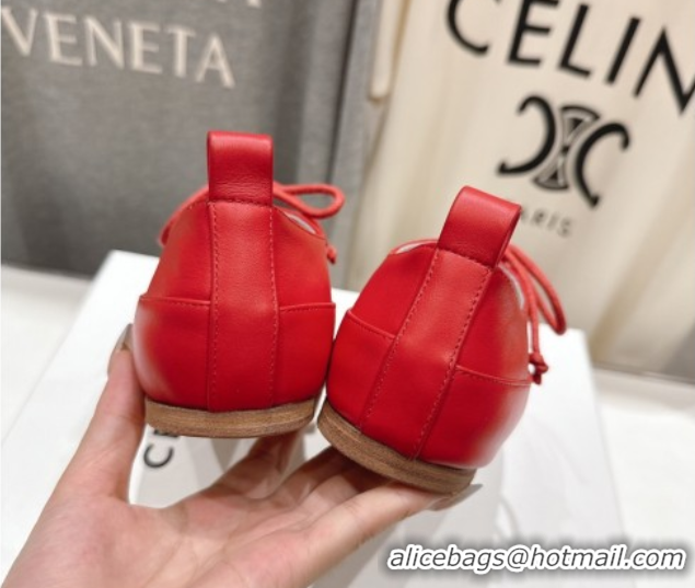 Grade Quality Celine Lise Perforated Triomphe Richelieu Laced-up Shoes in Calfskin Leather Red 1024027