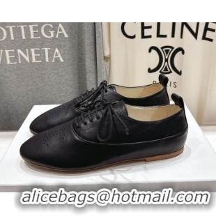 Best Grade Celine Lise Perforated Triomphe Richelieu Laced-up Shoes in Calfskin Leather Black 1024028