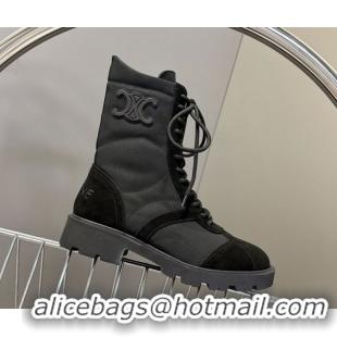 Best Price Celine Margaret Laced-up Ankle Boots in Nylon and Suede Black 1024029