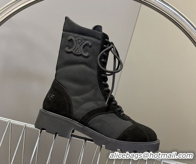 Best Price Celine Margaret Laced-up Ankle Boots in Nylon and Suede Black 1024029