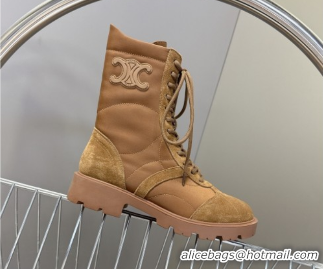 Sumptuous Celine Margaret Laced-up Ankle Boots in Nylon and Suede Brown 1024030