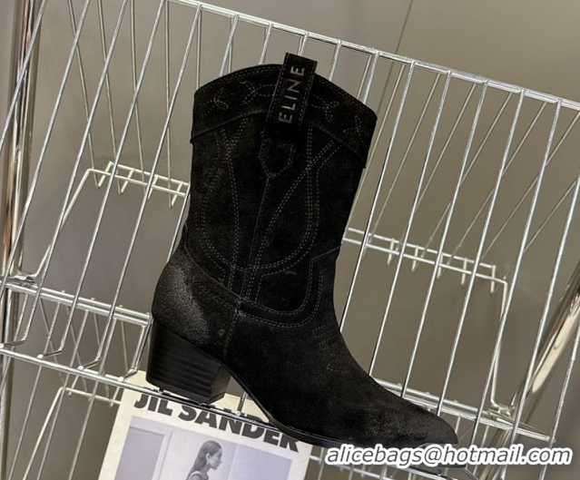 Best Price Celine Suede Heel Ankle Boots 5cm Black 2025 CE102401 1024032