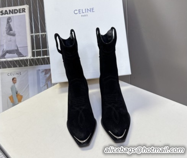 Best Price Celine Suede Heel Ankle Boots 5cm Black 2025 CE102401 1024032