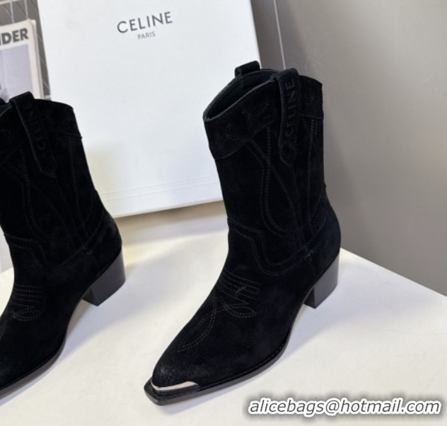 Best Price Celine Suede Heel Ankle Boots 5cm Black 2025 CE102401 1024032
