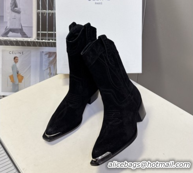 Best Price Celine Suede Heel Ankle Boots 5cm Black 2025 CE102401 1024032