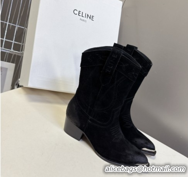 Best Price Celine Suede Heel Ankle Boots 5cm Black 2025 CE102401 1024032