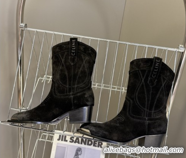 Best Price Celine Suede Heel Ankle Boots 5cm Black 2025 CE102401 1024032