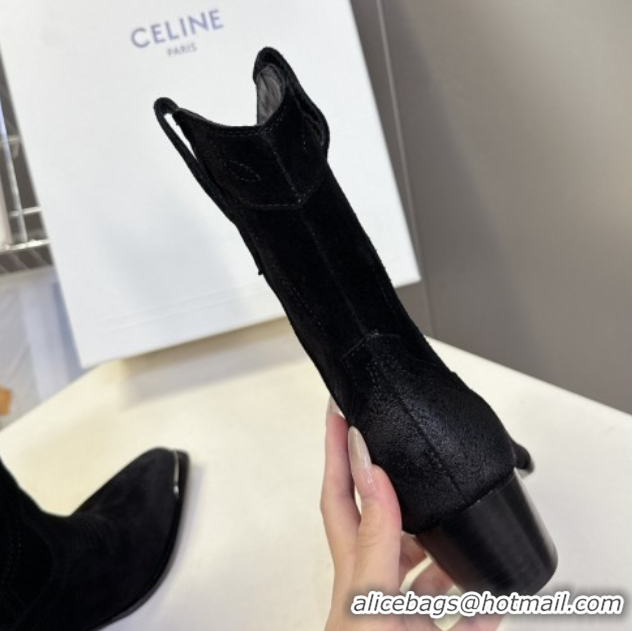 Best Price Celine Suede Heel Ankle Boots 5cm Black 2025 CE102401 1024032