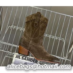 Top Grade Celine Suede Heel Ankle Boots 5cm Green 2025 CE102401 1024033