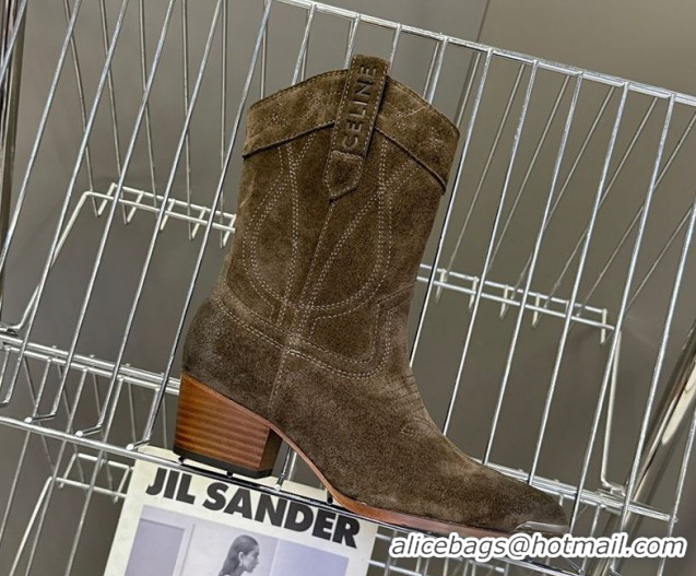 Top Grade Celine Suede Heel Ankle Boots 5cm Green 2025 CE102401 1024033