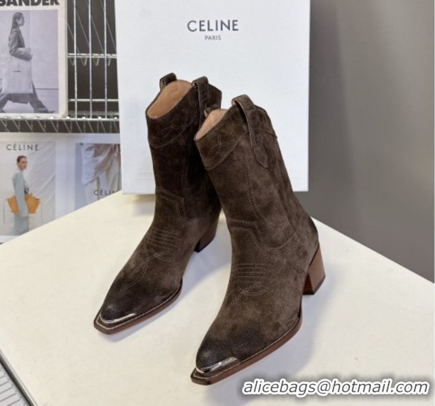 Top Grade Celine Suede Heel Ankle Boots 5cm Green 2025 CE102401 1024033