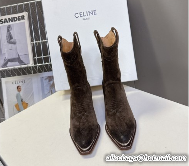Top Grade Celine Suede Heel Ankle Boots 5cm Green 2025 CE102401 1024033