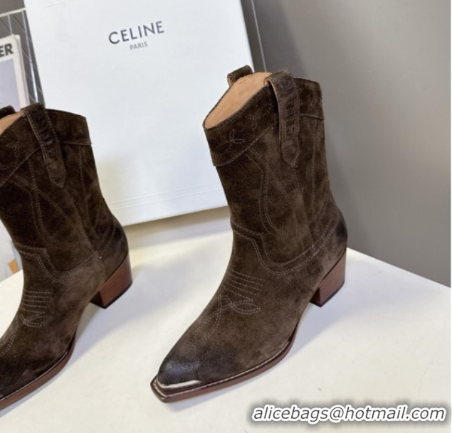 Top Grade Celine Suede Heel Ankle Boots 5cm Green 2025 CE102401 1024033