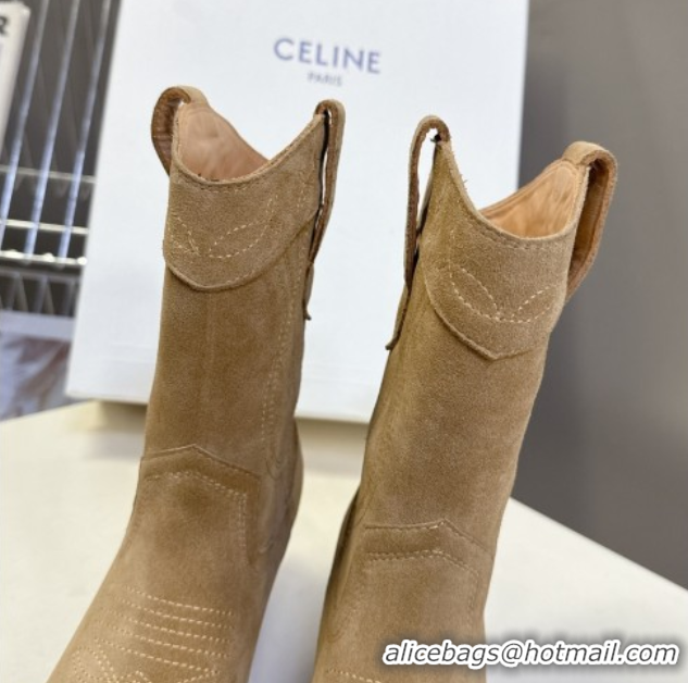 Sophisticated Celine Suede Heel Ankle Boots 5cm Beige 2025 CE102401 1024034