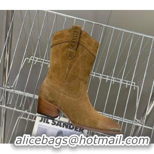 Unique Style Celine Suede Heel Ankle Boots 5cm Brown 2025 CE102401 1024035