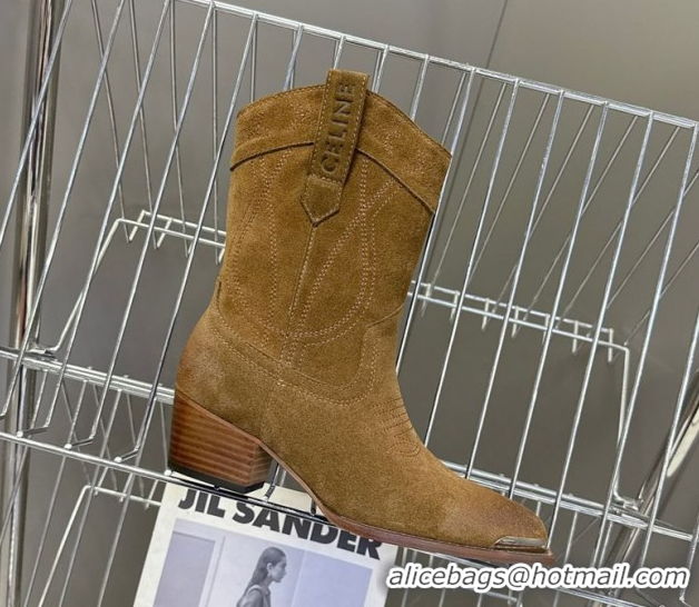 Unique Style Celine Suede Heel Ankle Boots 5cm Brown 2025 CE102401 1024035