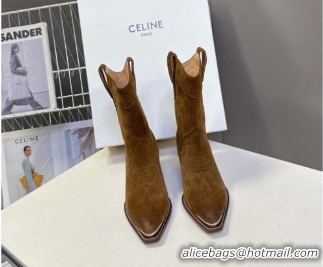 Unique Style Celine Suede Heel Ankle Boots 5cm Brown 2025 CE102401 1024035