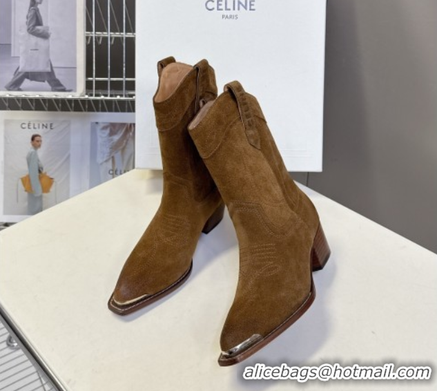 Unique Style Celine Suede Heel Ankle Boots 5cm Brown 2025 CE102401 1024035
