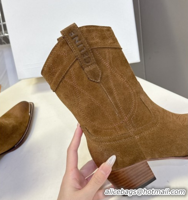 Unique Style Celine Suede Heel Ankle Boots 5cm Brown 2025 CE102401 1024035