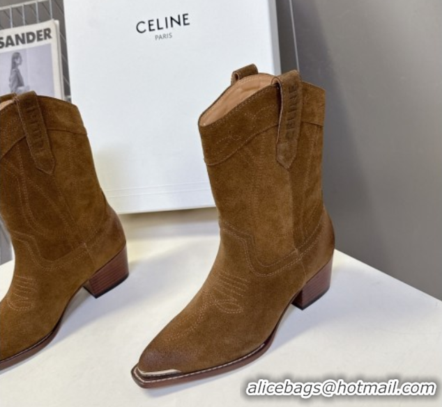 Unique Style Celine Suede Heel Ankle Boots 5cm Brown 2025 CE102401 1024035