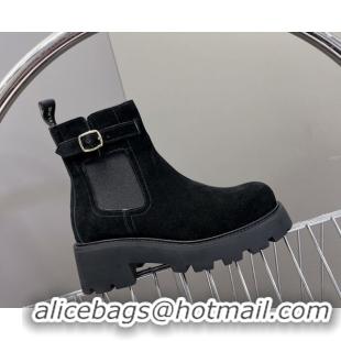 Good Quality Celine Triomphe Rangers Chelsea Platform Ankle Boots 5cm with Buckle in Suede Black 1024036