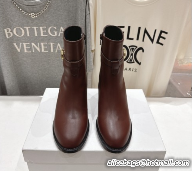 Top Grade Celine Garance Heel Ankle Boots 6.5cm in Calfskin Leather with Triomphe Logo Strap Oak Brown 1024040