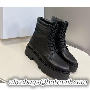 Duplicate Celine Laced-up Platform Ankle Boots 5cm in Calfskin Leather Black 2025 CE102402 1024042