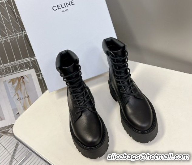 Duplicate Celine Laced-up Platform Ankle Boots 5cm in Calfskin Leather Black 2025 CE102402 1024042