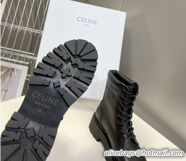 Duplicate Celine Laced-up Platform Ankle Boots 5cm in Calfskin Leather Black 2025 CE102402 1024042