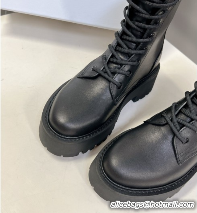Duplicate Celine Laced-up Platform Ankle Boots 5cm in Calfskin Leather Black 2025 CE102402 1024042