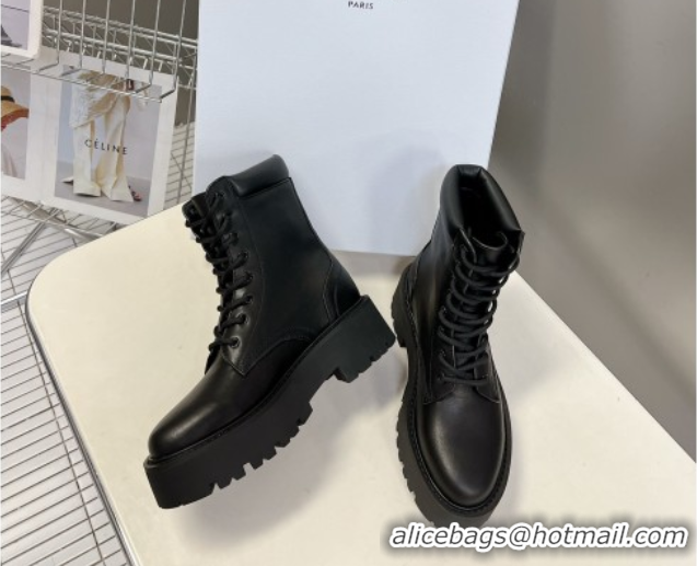 Duplicate Celine Laced-up Platform Ankle Boots 5cm in Calfskin Leather Black 2025 CE102402 1024042