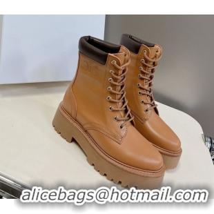 Charming Celine Laced-up Platform Ankle Boots 5cm in Calfskin Leather Brown 2025 CE102402 1024043