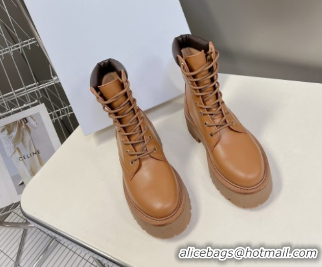 Charming Celine Laced-up Platform Ankle Boots 5cm in Calfskin Leather Brown 2025 CE102402 1024043