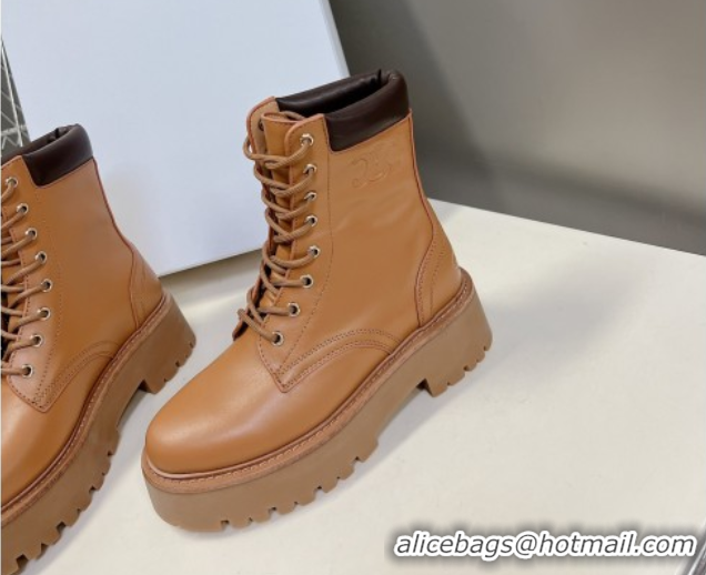 Charming Celine Laced-up Platform Ankle Boots 5cm in Calfskin Leather Brown 2025 CE102402 1024043