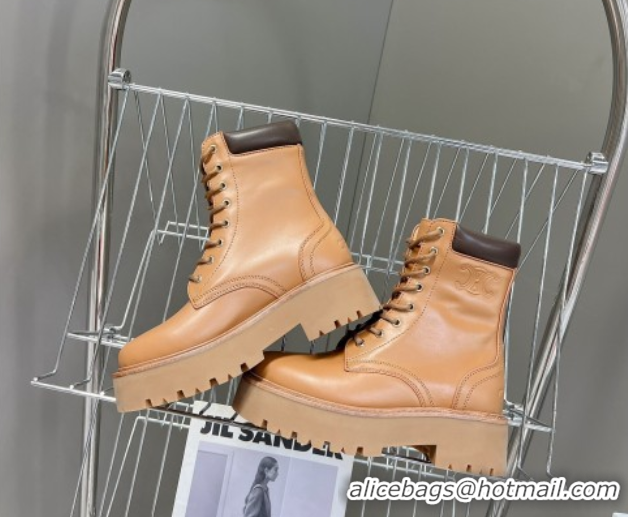 Charming Celine Laced-up Platform Ankle Boots 5cm in Calfskin Leather Brown 2025 CE102402 1024043