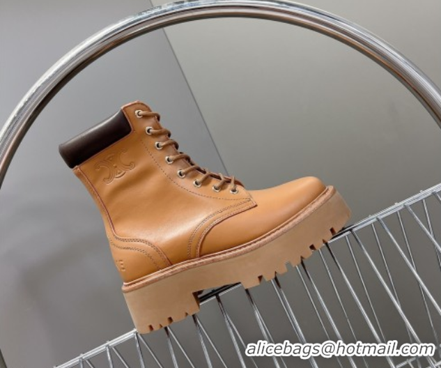 Charming Celine Laced-up Platform Ankle Boots 5cm in Calfskin Leather Brown 2025 CE102402 1024043