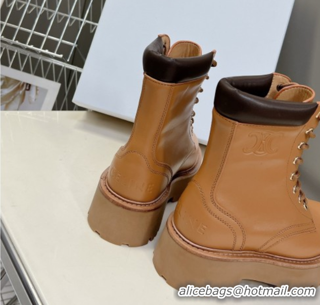 Charming Celine Laced-up Platform Ankle Boots 5cm in Calfskin Leather Brown 2025 CE102402 1024043
