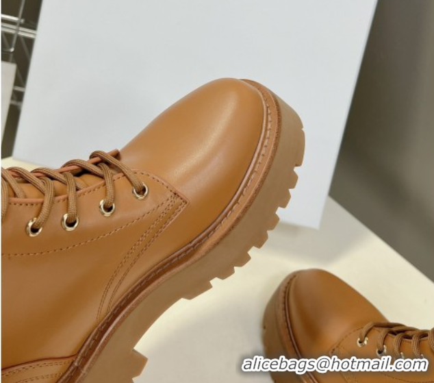 Charming Celine Laced-up Platform Ankle Boots 5cm in Calfskin Leather Brown 2025 CE102402 1024043