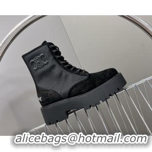 Trendy Design Celine Laced-up Platform Ankle Boots 5cm in Canvas and Calfskin Black 2025 CE102402 1024045