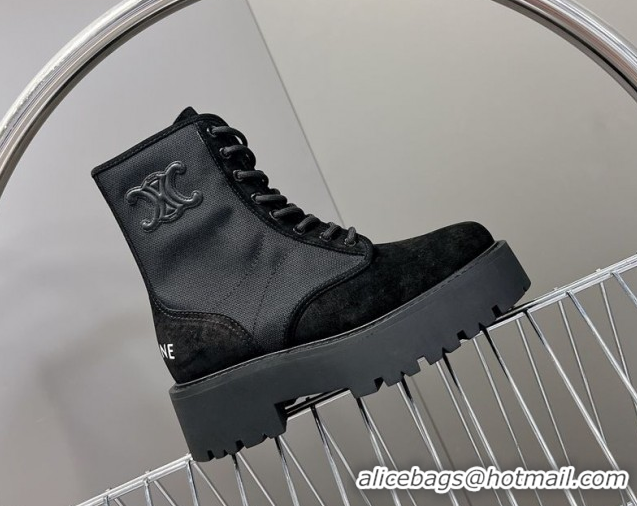 Trendy Design Celine Laced-up Platform Ankle Boots 5cm in Canvas and Calfskin Black 2025 CE102402 1024045