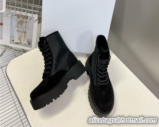 Trendy Design Celine Laced-up Platform Ankle Boots 5cm in Canvas and Calfskin Black 2025 CE102402 1024045