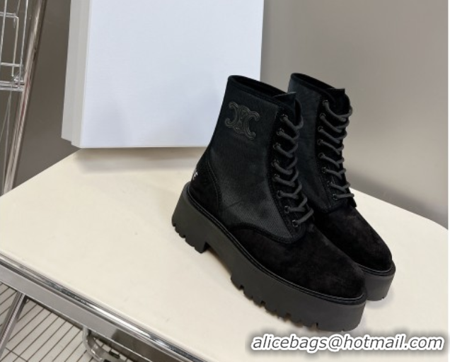 Trendy Design Celine Laced-up Platform Ankle Boots 5cm in Canvas and Calfskin Black 2025 CE102402 1024045