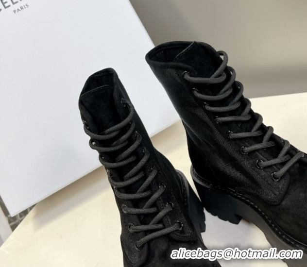Trendy Design Celine Laced-up Platform Ankle Boots 5cm in Canvas and Calfskin Black 2025 CE102402 1024045