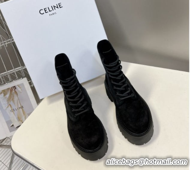 Trendy Design Celine Laced-up Platform Ankle Boots 5cm in Canvas and Calfskin Black 2025 CE102402 1024045