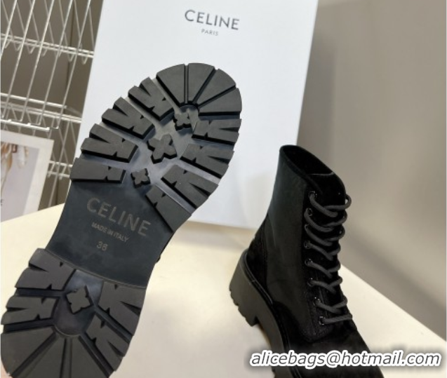 Trendy Design Celine Laced-up Platform Ankle Boots 5cm in Canvas and Calfskin Black 2025 CE102402 1024045