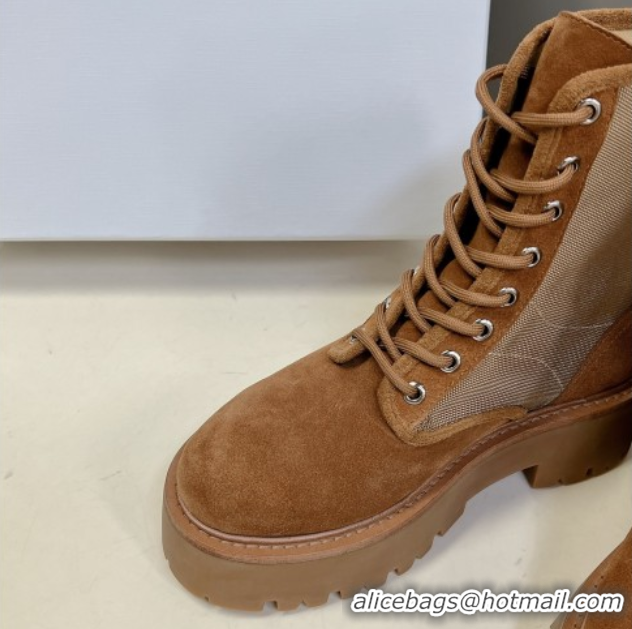 Sumptuous Celine Laced-up Platform Ankle Boots 5cm in Canvas and Calfskin Brown 2025 CE102402 1024046